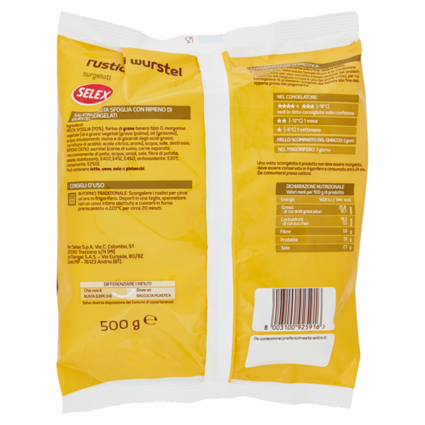 Selex Salatini Rustici ai Wurstel di Pasta Sfoglia Ripieni Surgelati 500 g
