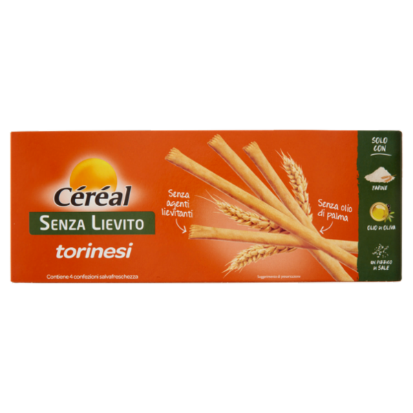 Céréal Grissini Torinesi Senza Lievito e agenti lievitanti, con olio d'oliva - 4 confezioni x 50 g