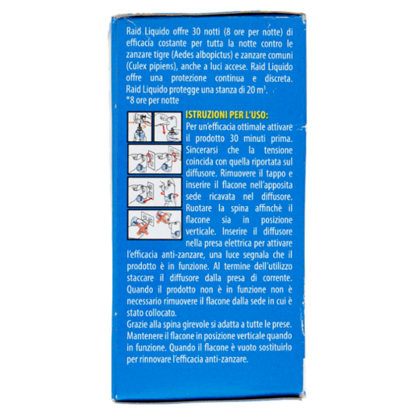 Raid Liquido Elettrico Antizanzare Comuni e Tigre, Ricarica, Inodore, 30 Notti, 21 ml