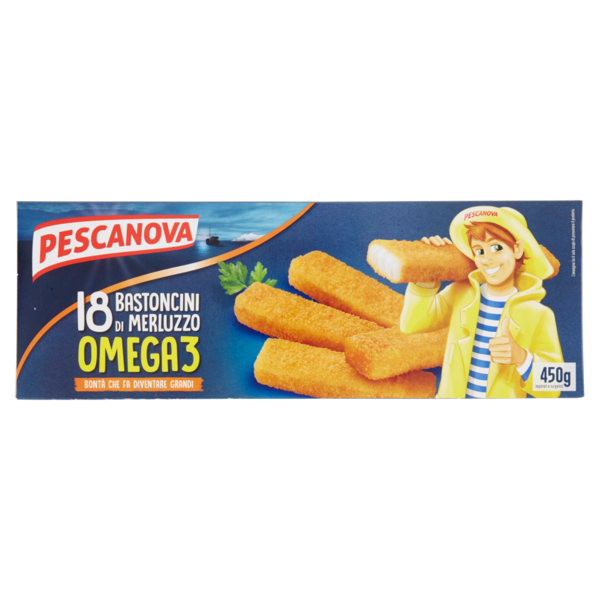 Pescanova 18 Bastoncini di Merluzzo Omega3 impanati e surgelati 450 g