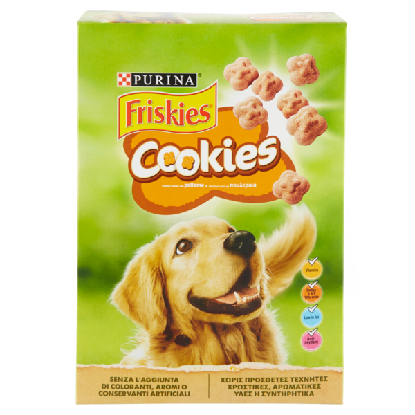 PURINA FRISKIES Cookies Biscotti Cane aromatizzati con Pollo scatola 500g