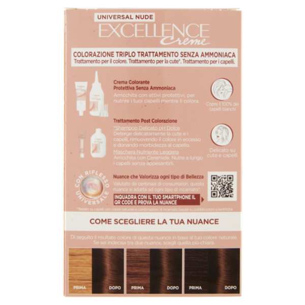 L'Oreal Paris Colorazione permanente senza ammoniaca, Riflesso Universale, Castano 4U