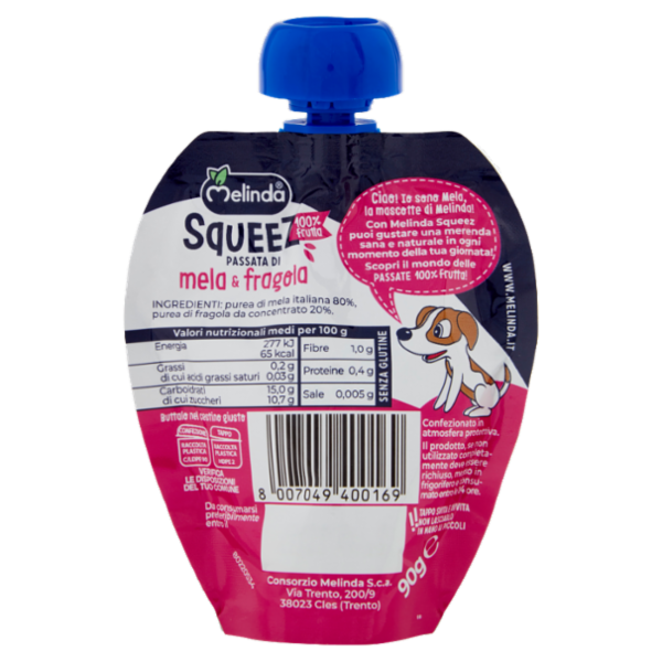 Melinda Squeez 100 % frutta Passata di mela & fragola 90 g