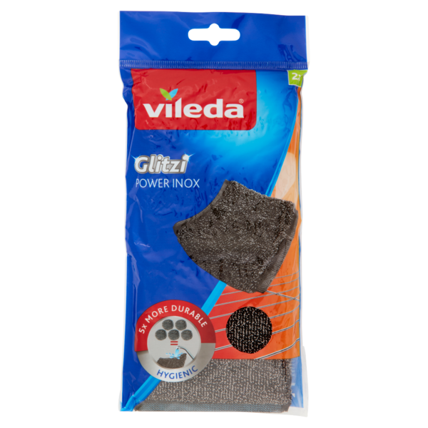 Vileda Power Inox 100% in lana d'acciaio, per rimuovere lo sporco grasso.2x