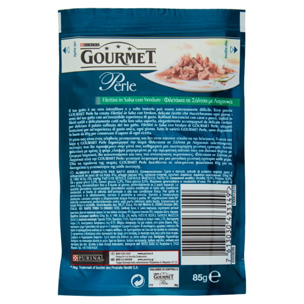 PURINA GOURMET Perle Gatto Filettini in salsa con verdure con trota e spinaci 85 g