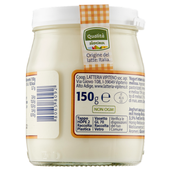 Sterzing Vipiteno Alpenjoghurt Miele-Melissa da Latte Fieno 150 g