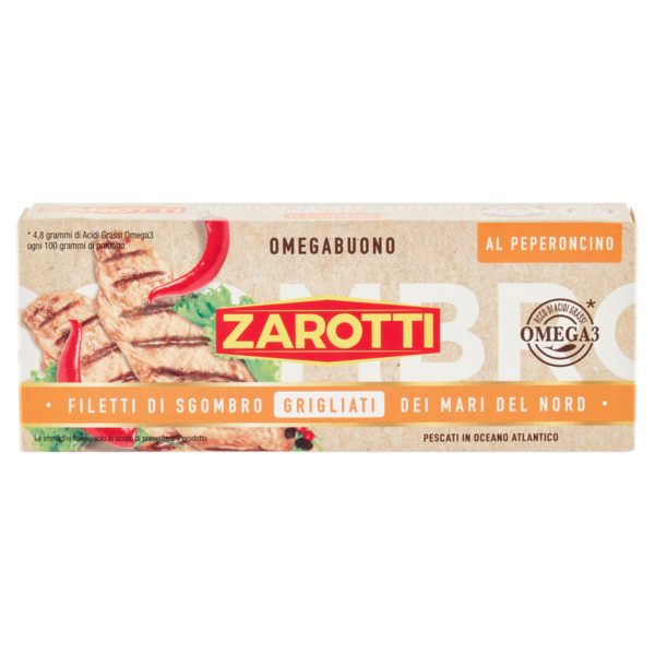 Zarotti Filetti di Sgombro Grigliati dei Mari del Nord al Peperoncino in Olio Delicato 120 g
