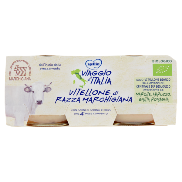 Mellin Viaggio d'Italia Vitellone di Razza Marchigiana con Carne e Farina di Riso 2 x 80 g