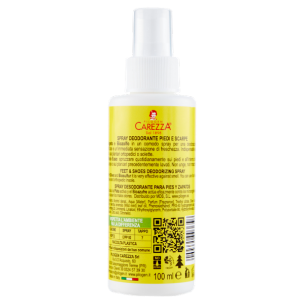 Pilogen Carezza Linea Supersapone Tabiano Spray Deodorante Piedi e Scarpe al Biozolfo 100 ml