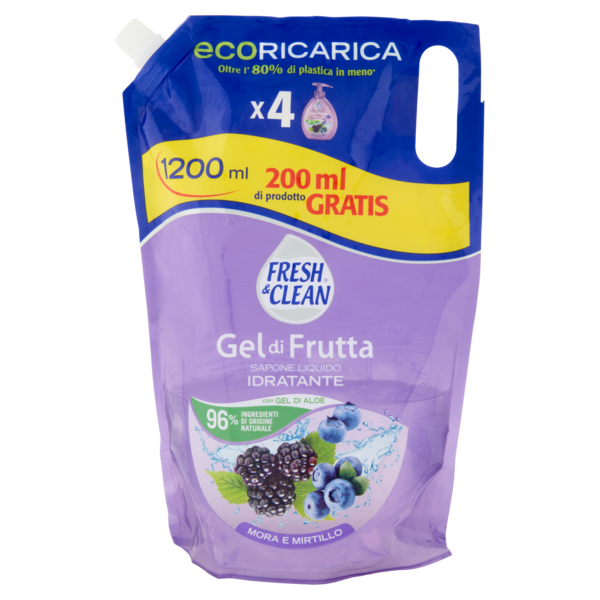 Fresh & Clean Gel di Frutta Sapone Liquido Idratante Mora e Mirtillo ecoRicarica 1200 ml
