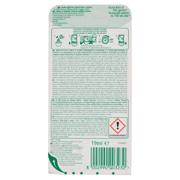 Air Wick Viaggio in Italia Giardino delle Rose Ricarica per Diffusore elettrico 19 ml