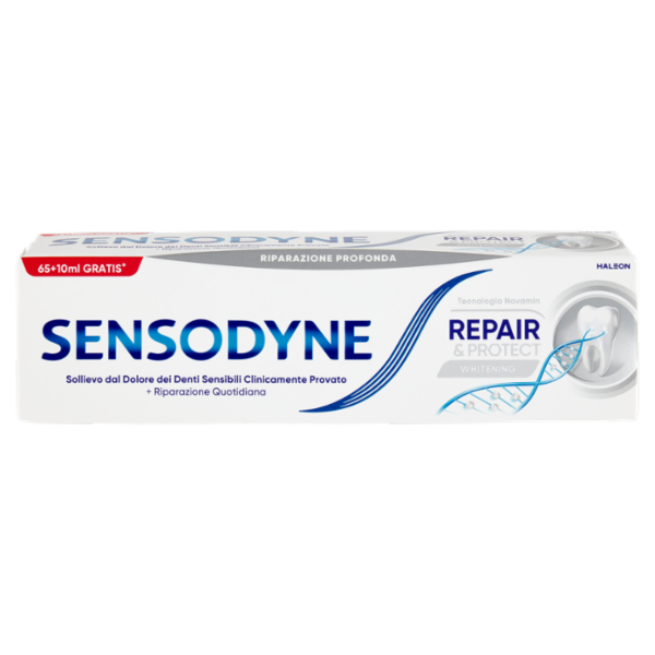 Sensodyne Repair & Protect Whitening, Effetto sbiancante, Dentifricio Denti Sensibili 65+10ML gratis