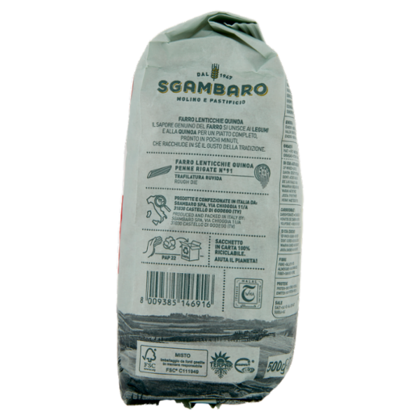 Sgambaro Bio Farro Lenticchie Quinoa Penne Rigate N°91 500 g