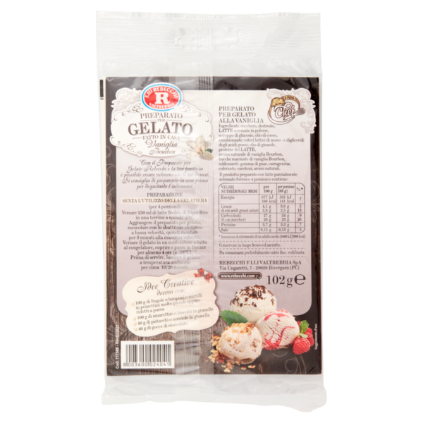 F.lli Rebecchi Valtrebbia Pasticceria Creativa Preparato per Gelato Fatto in Casa Vaniglia 102 g
