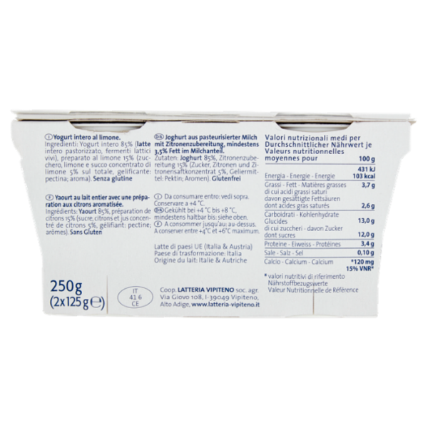 Sterzing Vipiteno Yogurt intero Limone 2 x 125 g