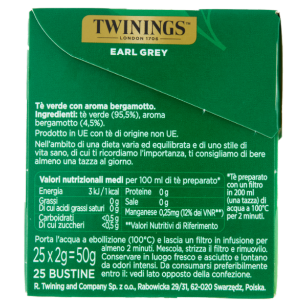Twinings Tè Verde Earl Grey 25 x 2 g