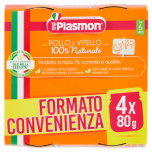 Plasmon Pollo e Vitello Omogeneizzato Con Carne e Cereale 4 x 80 g