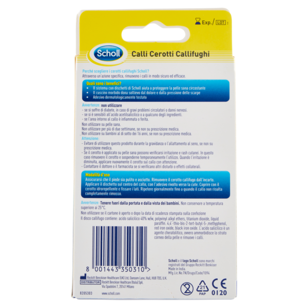 Scholl Rimozione Calli Cerotti Callifughi Cerotti Idrorepellenti 4 pz + Dischetti Callifughi 4 pz