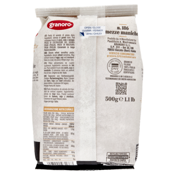 granoro Dedicato n. 186 mezze maniche 500 g