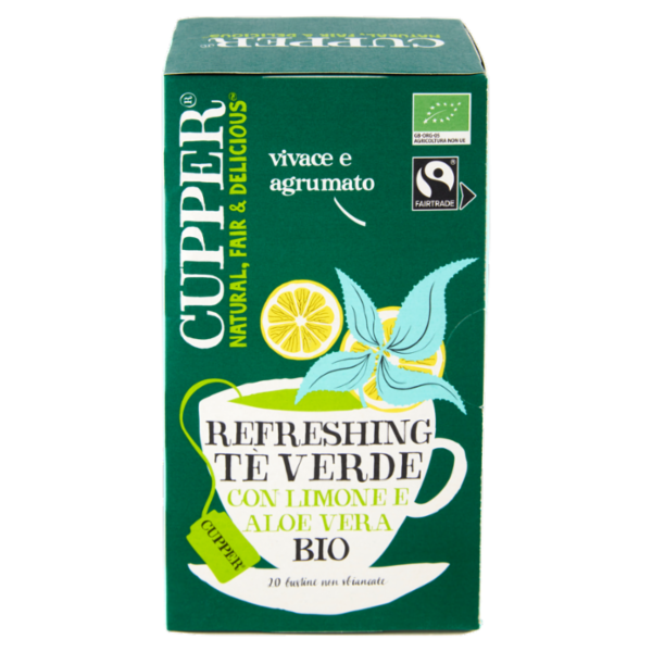 CUPPER Tè Verde al Limone Aloe Vera Bio Fairtrade, Tè con Gusto Vivace e Agrumato, 20 Bustine 37 g