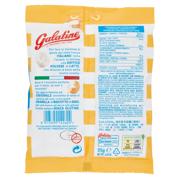 Galatine Tavolette al Latte e Biscotto 115 g
