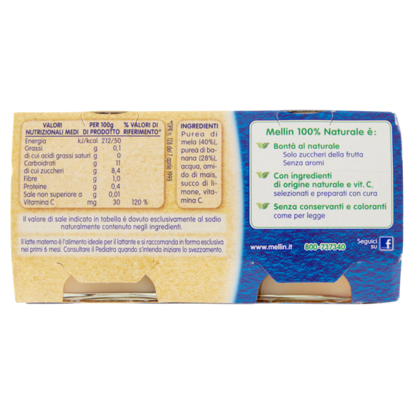 Mellin Mela Banana 100% Naturale Omogeneizzato 2 x 100 g