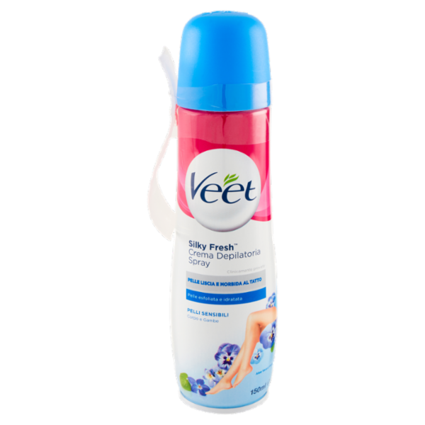 Veet Crema Depilatoria Pelli Sensibili in Spray, Per Corpo Gambe, Ascelle e Zona Bikini, 150 ml