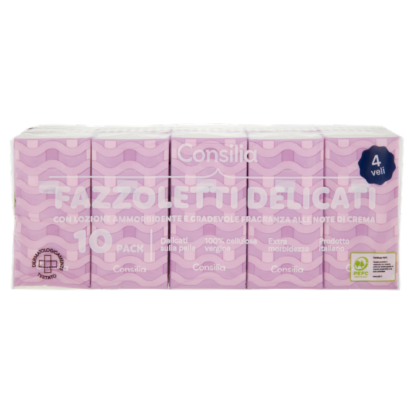 Consilia Fazzoletti di Carta 4 Veli Idratanti 10x10 pacchetti