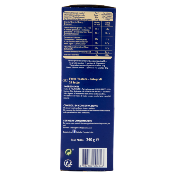 Brioche Pasquier Fette Tostate Integrali 24 Fette 240 g