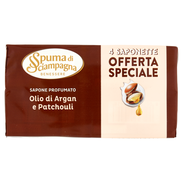 Spuma di Sciampagna Benessere Nutriente Sapone Profumato Olio di Argan e Patchouli 4 x 90 g