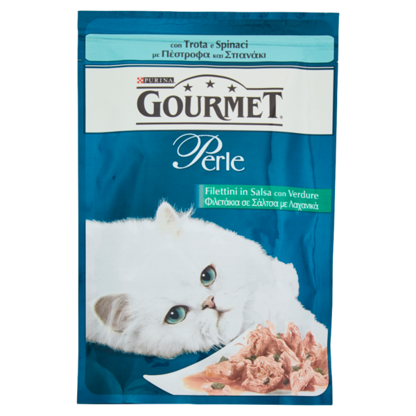 PURINA GOURMET Perle Gatto Filettini in salsa con verdure con trota e spinaci 85 g