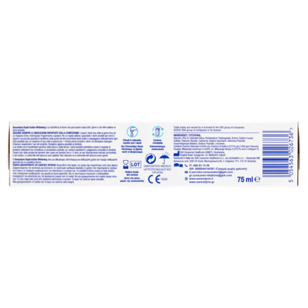 Sensodyne Rapid Action Whitening dentifricio denti sensibili per un bianco naturale 75 ml