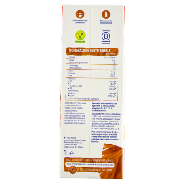 ALPRO Mandorla Senza Zuccheri, Bevanda alla Mandorla 100% vegetale con vitamine B2, B12 e D, 1 L