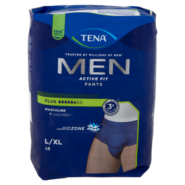 Tena Men Active Fit Pants Plus Size L/XL 8 Pz