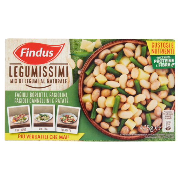 Findus Legumissimi Mix Legumi al Naturale Fagioli Borlotti Fagiolini Fagioli Cannellini Patate 425 g