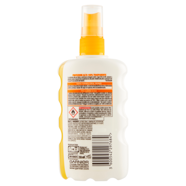 Garnier Ambre Solaire Spray Ideal Bronze, Clear Protect IP30, Protezione Spray Trasparente, 200 ml