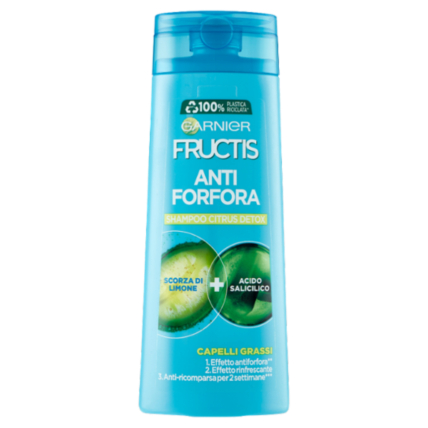 Garnier Shampoo Fructis Antiforfora Citrus Detox, Antiforfora e Antibatterico, 250 ml