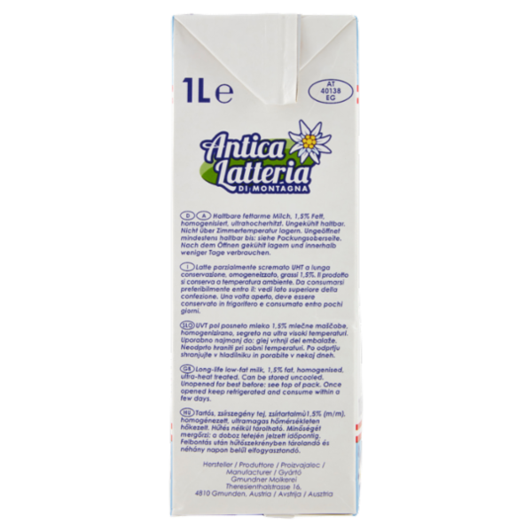 Antica Latteria di Montagna Latte Parzialmente Scremato UHT a Lunga Conservazione 1 Litro
