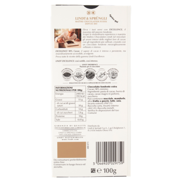 Lindt Excellence Tavoletta Cioccolato Fondente 90% 100 g