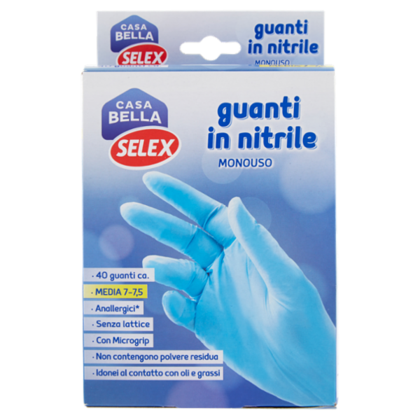 Selex Casa Bella Guanti Monouso in Nitrile Misura Media (7-7,5) Dispenser 40 pezzi