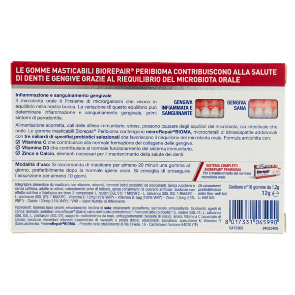 BioRepair Peribioma Gomme Masticabili con Probiotici 10 Gomme Senza Zucchero 10 x 1,2 g