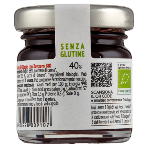 Lazzaris Ciliegie salsa bio con Zenzero 40 g