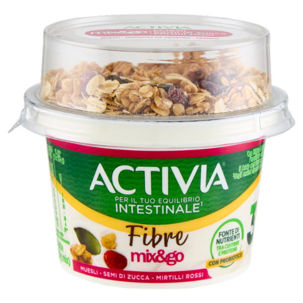 ACTIVIA Mix&Go con Probiotico Bifidus, Yogurt con Muesli, Semi di Zucca e Mirtilli rossi, 170g