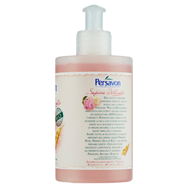 Persavon Ricetta Mediterranea Sapone Delicato Rosa Peonia e Olio di Riso Bio 300 ml