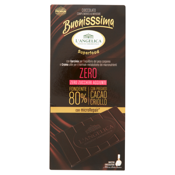 L'Angelica Buonisssima Cioccolato Complemento Alimentare Zero Fondente 80% 80 g