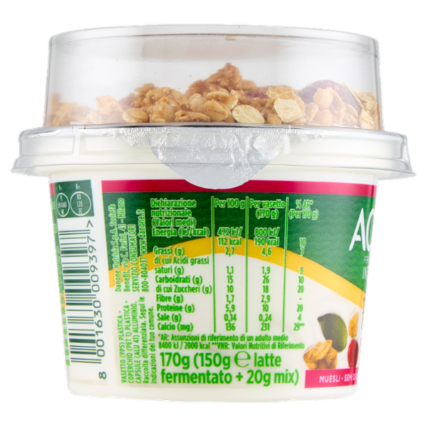 ACTIVIA Mix&Go con Probiotico Bifidus, Yogurt con Muesli, Semi di Zucca e Mirtilli rossi, 170g