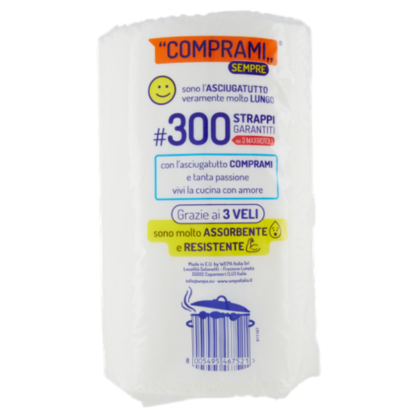Comprami Sempre Asciugatutto 300 Strappi Maxirotolo 3 Veli 3 pz