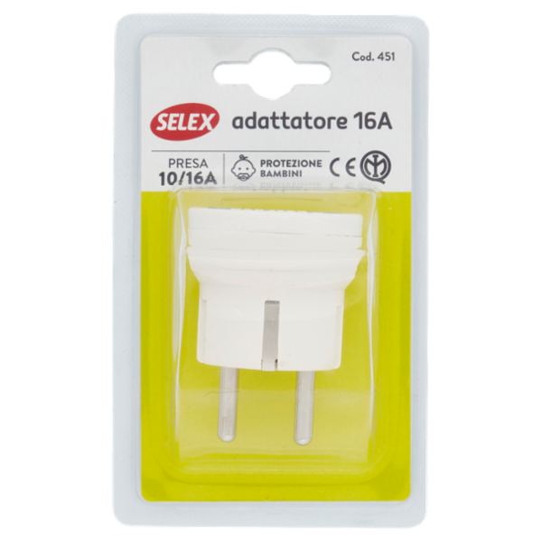 Selex Adattatore Semplice Spina Tedesca + 1 Presa Bivalente Bianco