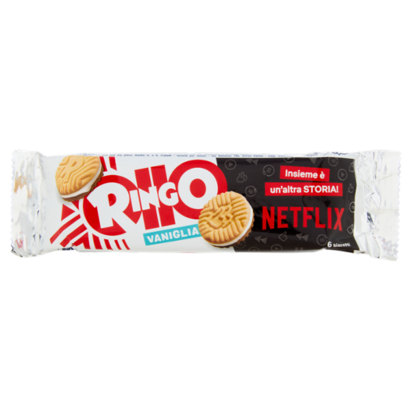 Ringo Vaniglia Biscotti Farciti con Crema Vaniglia Snack Merenda 1 porz.55g Limited edition Netflixf