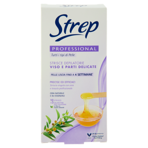 Strep Professional Strisce Depilatorie Viso e Parti Delicate 10 Strisce + 4 Salviettine